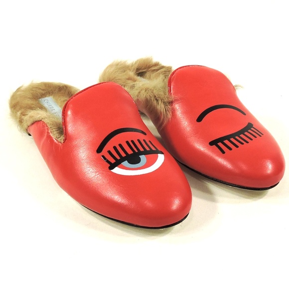 CHIARA FERRAGNI Shoes - CHIARA FERRAGNI 🇮🇹 RED LEATHER COMFORT FLAT MULES